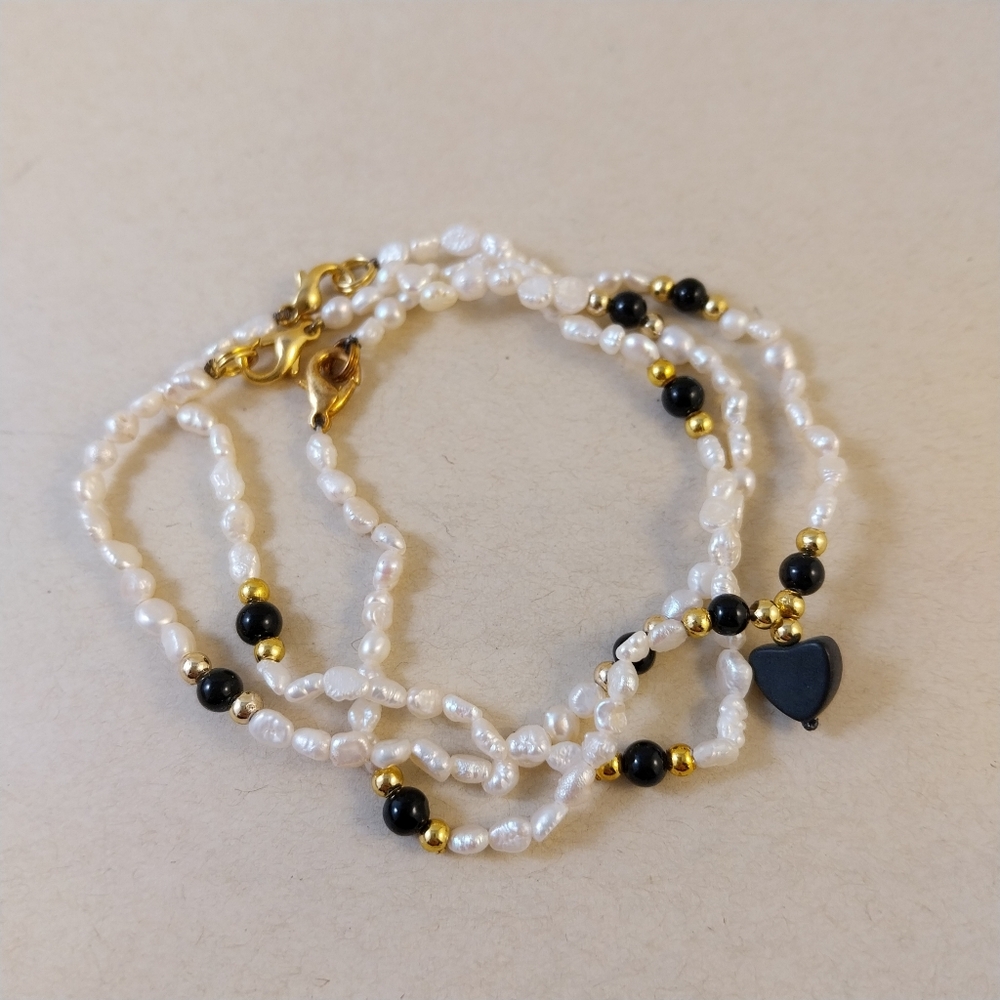 Chic Freshwater Pearl and Black Bead Bracelets with Gold Accents - Picture 10 of 10